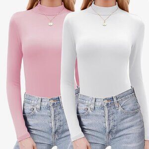 NEW/NEVER WORN: 2 pack of mock turtleneck womens top pink white: FITS LIKE L-XL